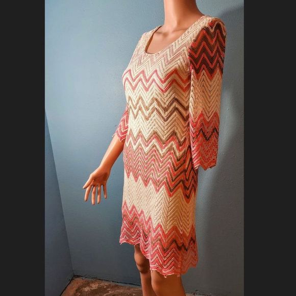 FRESH of L.A. Pink/Cream/Tan Chevron Striped Lace Crochet Dress, EUC - Picture 4 of 4